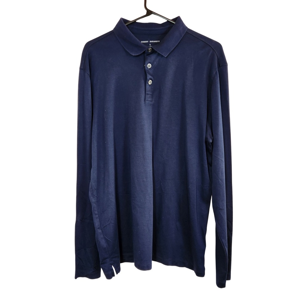 Robert Barakett Batiste LS Polo Mens L Navy‎ Blue Pima Cotton Casual Minimalist